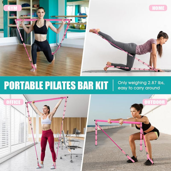 Pilates Workout,Pilates Bar Kit for Women with Resistance Bands, Pilates Gym Workout Equipment for Legs, Hip, Waist, Arm, a Pilates Gift for Mother，Squats Exercise Equipment for Home Workout, Glute Workout Devicefor