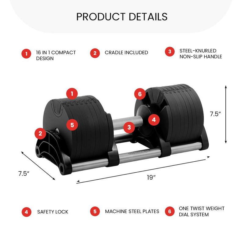 NUOBELL Adjustable Dumbbell Set 5-80 Lbs