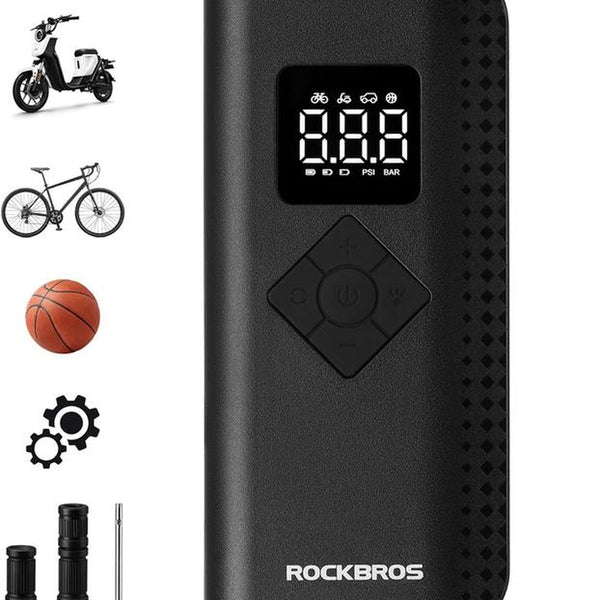 ROCKBROS Tire Inflator Portable Air Compressor 150PSI Cordless Air Pump with Pressure Gauge,Led Light,Auto Off,Tire Pump for Car Bicycle Motorcycle E-Bike Balls