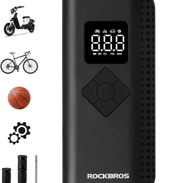 ROCKBROS Tire Inflator Portable Air Compressor 150PSI Cordless Air Pump with Pressure Gauge,Led Light,Auto Off,Tire Pump for Car Bicycle Motorcycle E-Bike Balls