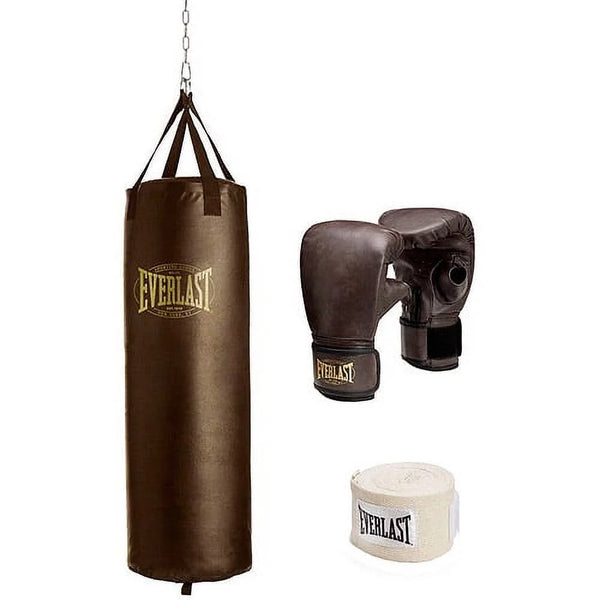 100 lb Vintage Heavy Bag Kit – Durable Training Bag with Gloves, Hand Wraps, and Nevatear Technology for Strength & Shock Absorbency