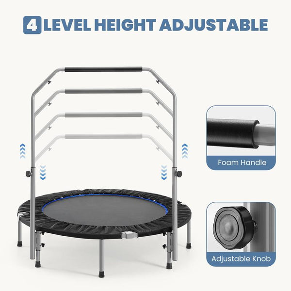 Sweet Furniture S 40"/48" Foldable Mini Trampoline for Adults, Rebounder Trampoline for Adults with Adjustable Bar