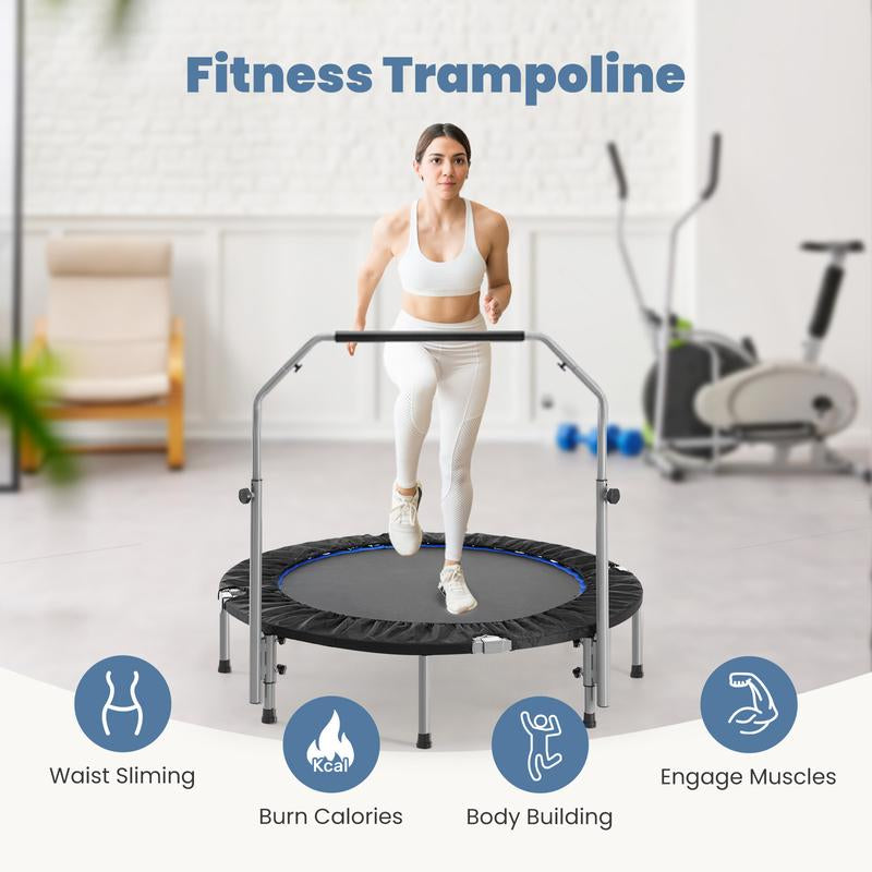 Sweet Furniture S 40"/48" Foldable Mini Trampoline for Adults, Rebounder Trampoline for Adults with Adjustable Bar