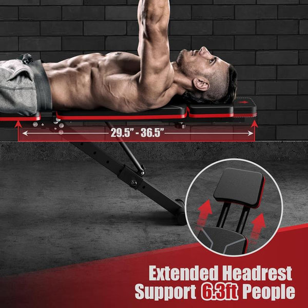 Adjustable Weight Bench - Workout Bench Press for Home Gym, Foldable Incline Decline Sit up Exercise Bench W/Leg Extension and Preacher Pad