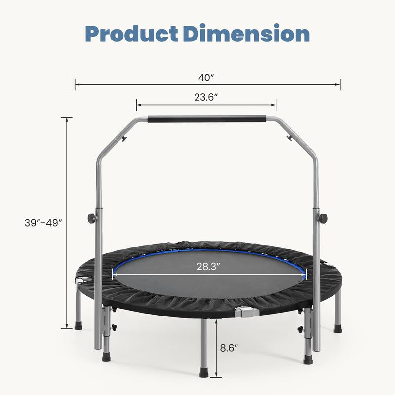 Sweet Furniture S 40"/48" Foldable Mini Trampoline for Adults, Rebounder Trampoline for Adults with Adjustable Bar