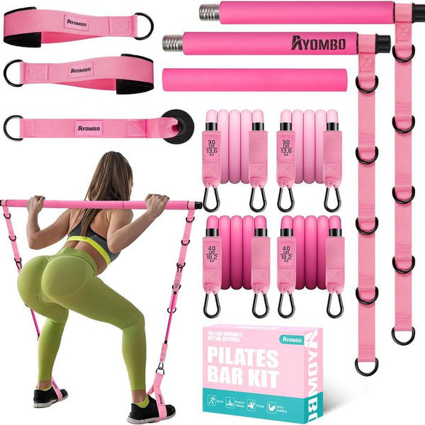 Pilates Workout,Pilates Bar Kit for Women with Resistance Bands, Pilates Gym Workout Equipment for Legs, Hip, Waist, Arm, a Pilates Gift for Mother，Squats Exercise Equipment for Home Workout, Glute Workout Devicefor