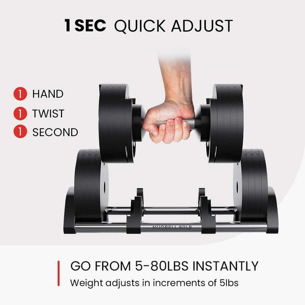 NUOBELL Adjustable Dumbbell Set 5-80 Lbs