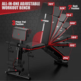 Adjustable Weight Bench - Workout Bench Press for Home Gym, Foldable Incline Decline Sit up Exercise Bench W/Leg Extension and Preacher Pad